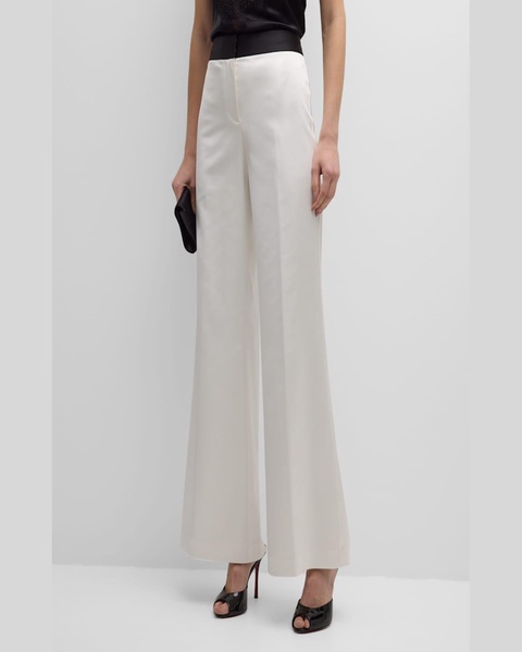 Two-Tone Flare-Leg Satin Back Crepe Pants