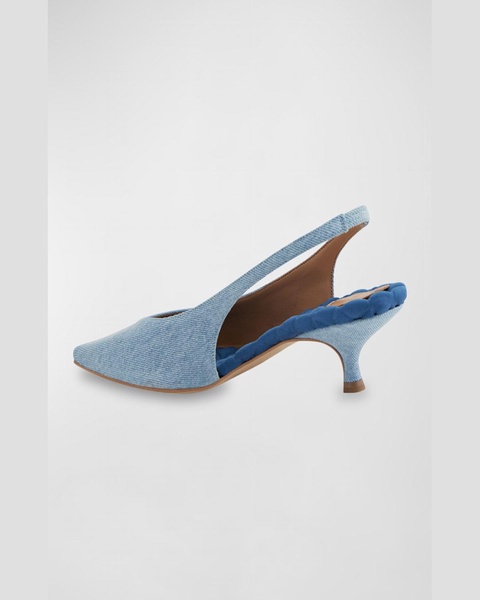 Silvana Vegan Denim Kitten-Heel Slingback Pumps