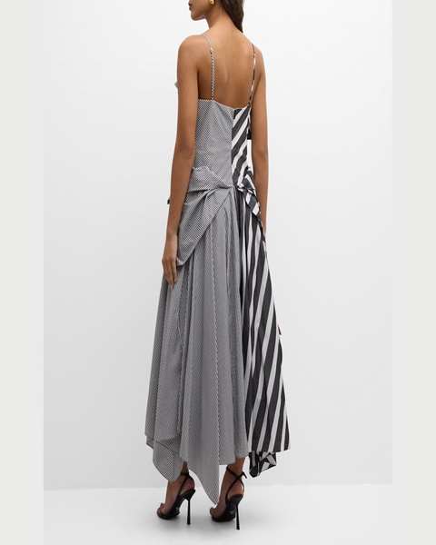 Striped Tie-Front Handkerchief Maxi Dress