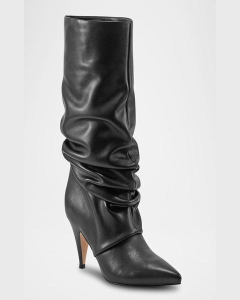 Retro Slouchy Leather Mid Boots