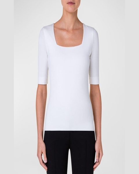 Cotton 1/2-Sleeve Square-Neck Tee