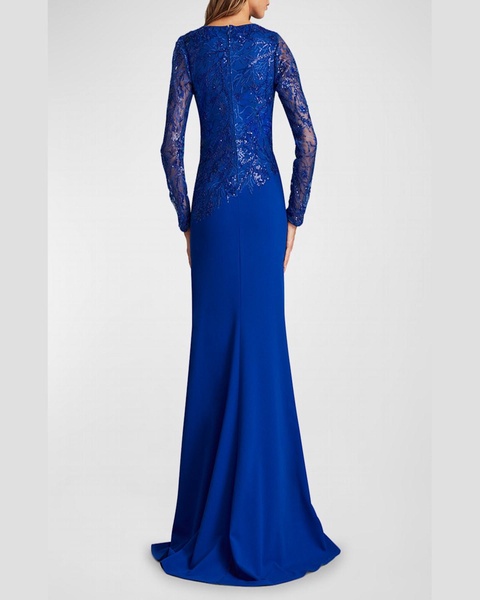 A-Line Sequin Lace & Crepe Gown