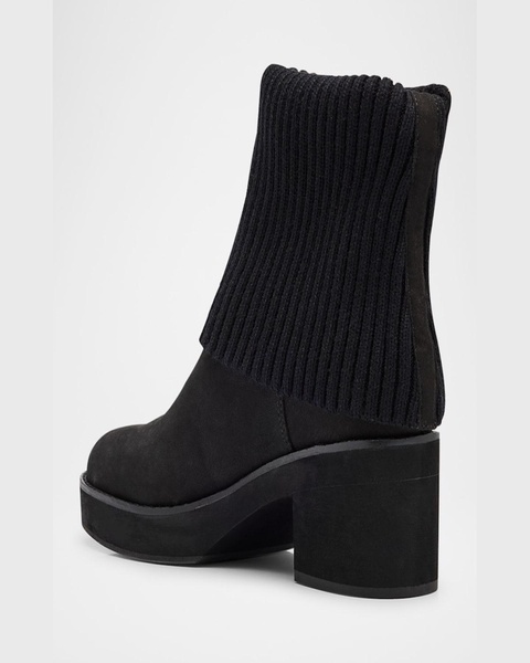 Knit Nubuck Leather Platform Ankle Booties