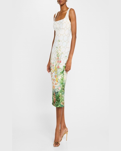 Agave Garden Square-Neck Sleeveless Midi Dress