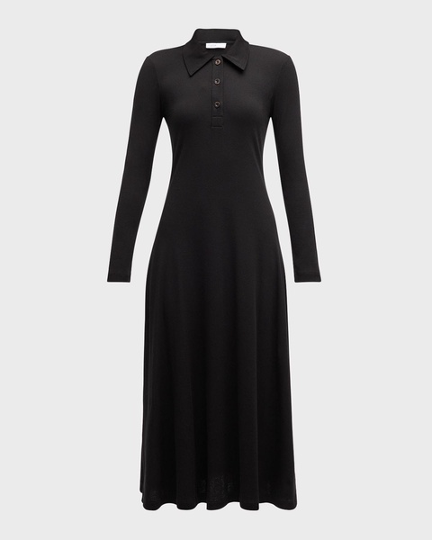 Long-Sleeved A-Line Midi Polo Dress