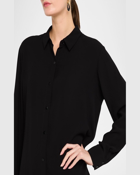 Button-Down Silk Georgette Crepe Shirt