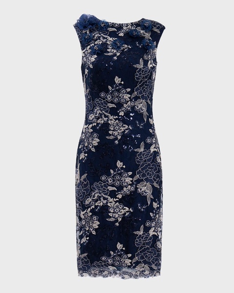 Sequin Floral-Embroidered Bodycon Dress