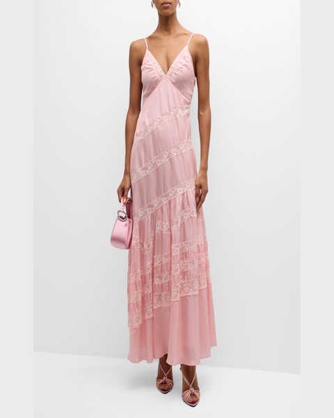 Idalia Silk Habotai Lace Maxi Dress