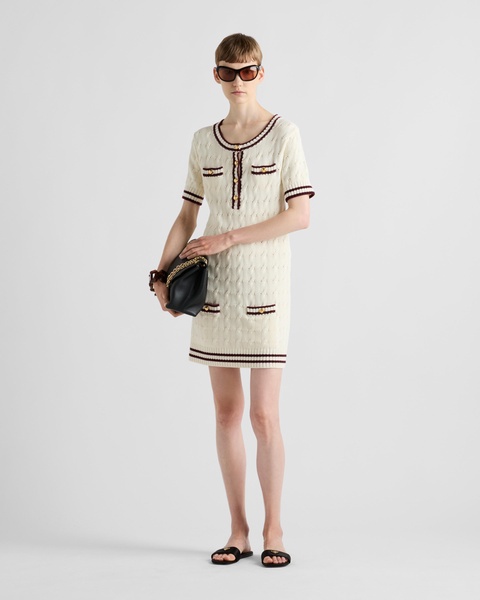 round-neck knitted cotton mini dress