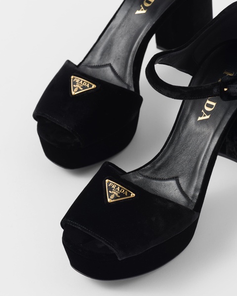 PRADA PLATEAU 95 PLATFORM HEEL SANDAL VELVET