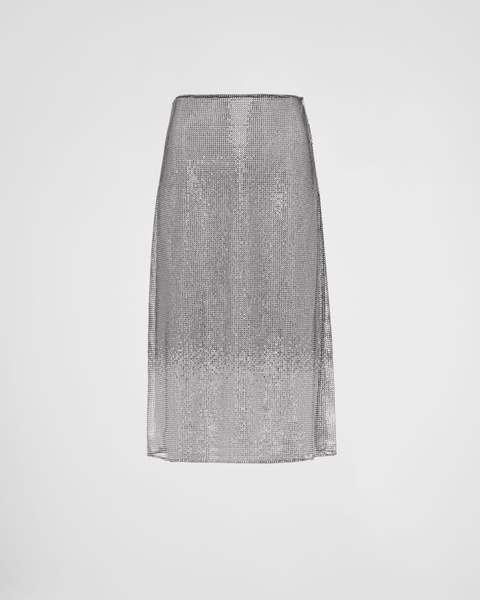 rhinestone-embellished mesh midi skirt