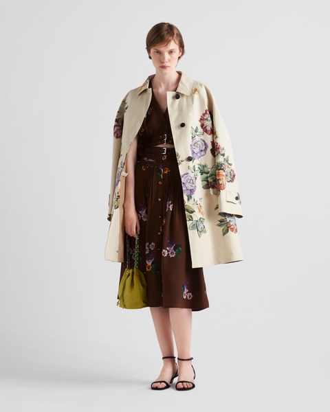 floral-print single-breasted coat