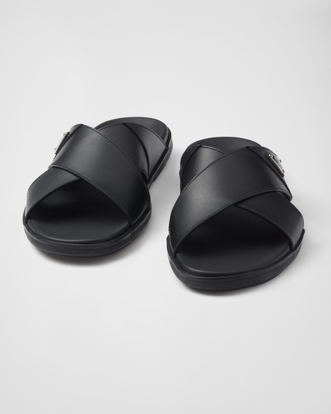 Leather crisscross slides