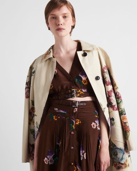 floral-print single-breasted coat