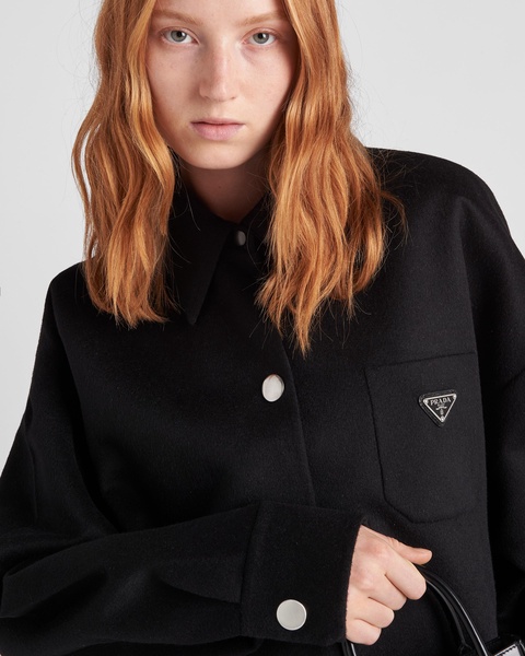 logo-plaque wool coat