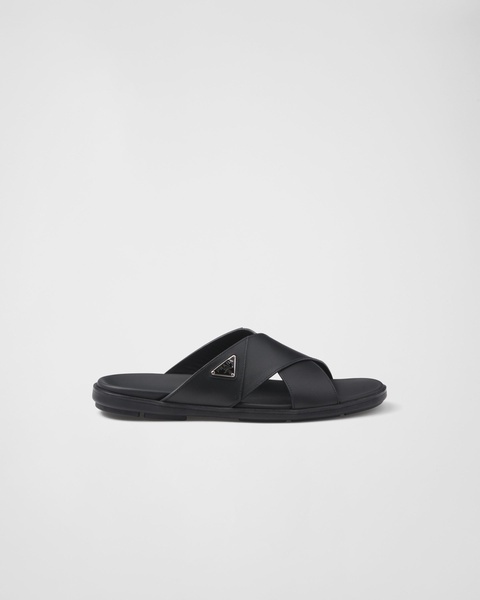 Leather crisscross slides