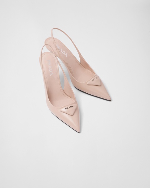 75mm brushed leather slingback pumps