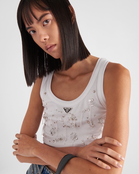 crystal-embroidered ribbed tank top