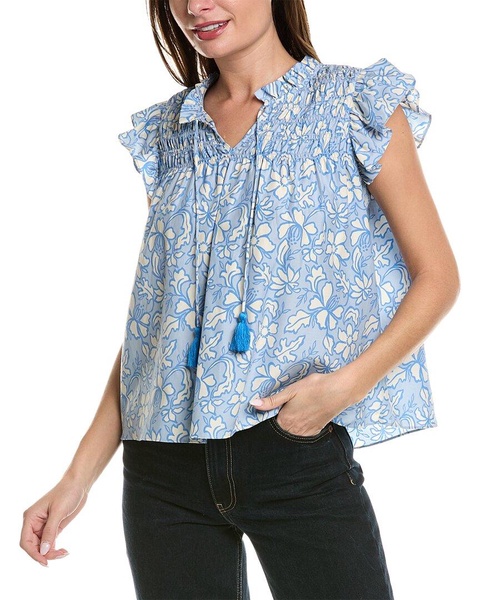 Sail to Sable Flutter Sleeve Silk-Blend Top