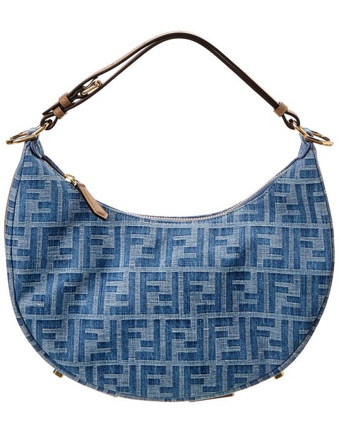 FENDI Fendigraphy Small FF Denim & Leather Hobo Bag