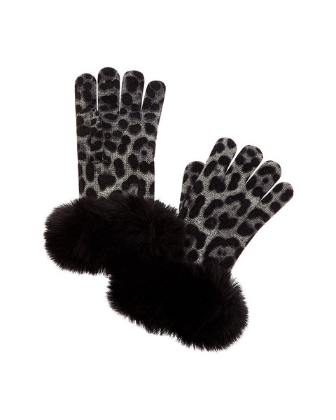 sofiacashmere Leopard Print Cashmere Gloves 