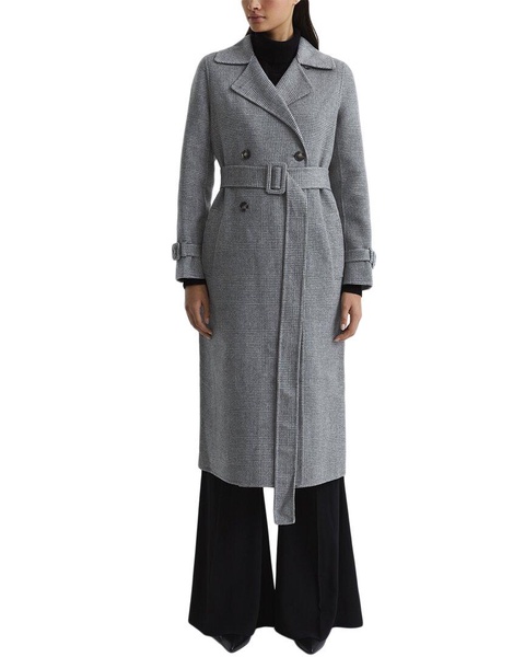 Reiss Alexa Belted Blind Seam Checked Wool-Blend Trench Coat