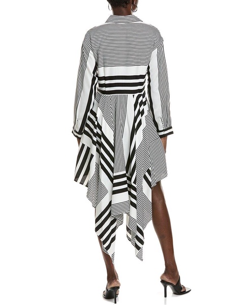 Gracia Contrast Stripes Front-Tie Asymmetrical Hem Shirtdress