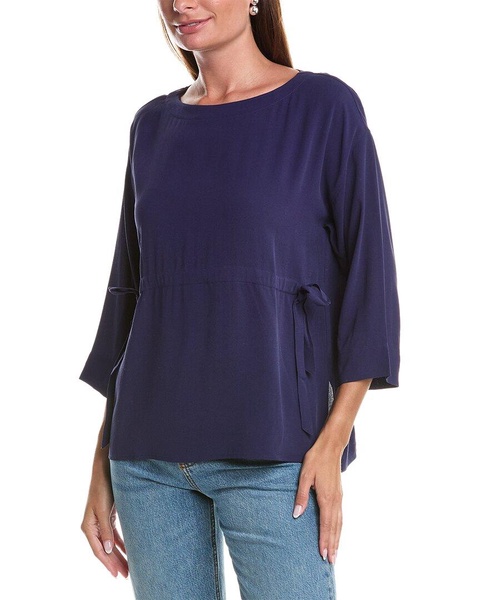 EILEEN FISHER Bateau Neck 3/4-Sleeve Silk Top