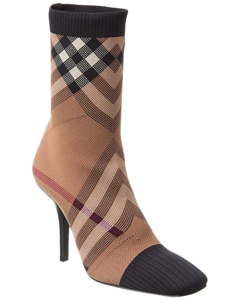 Burberry Check Knit & Leather Sock Boot