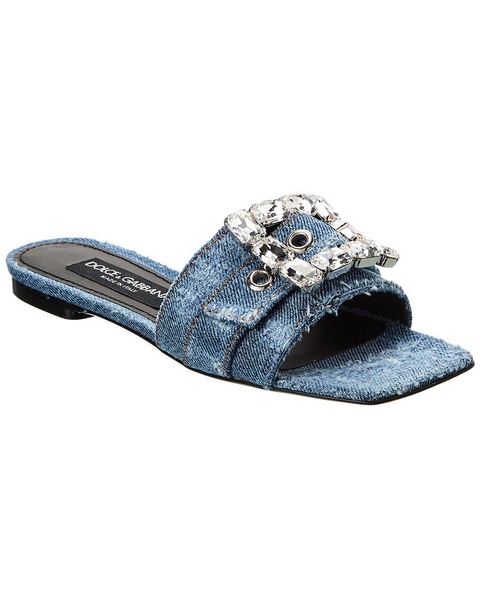 Dolce & Gabbana Rhinestone Buckle Denim Sandal