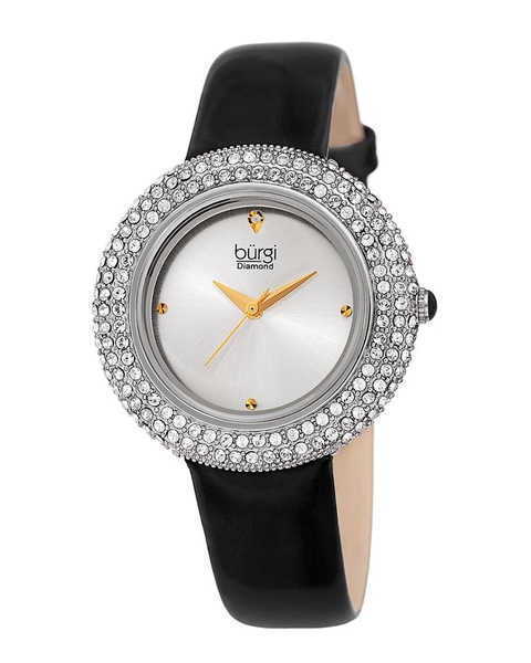 Burgi Women's Patent Leather Diamond Watch