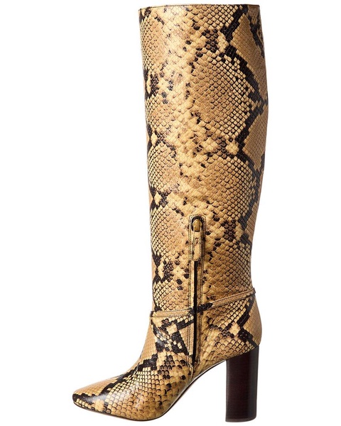 Tory Burch Pull-On Snake-Embossed Leather Knee-High Boot