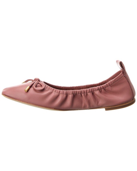 Tory Burch Square Toe Bow Leather Ballet Flat