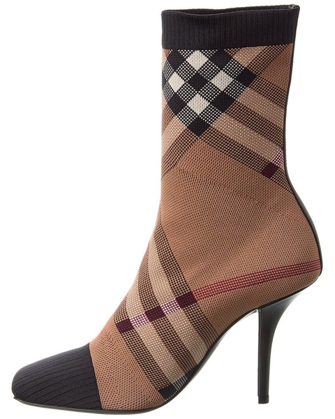 Burberry Check Knit & Leather Sock Boot