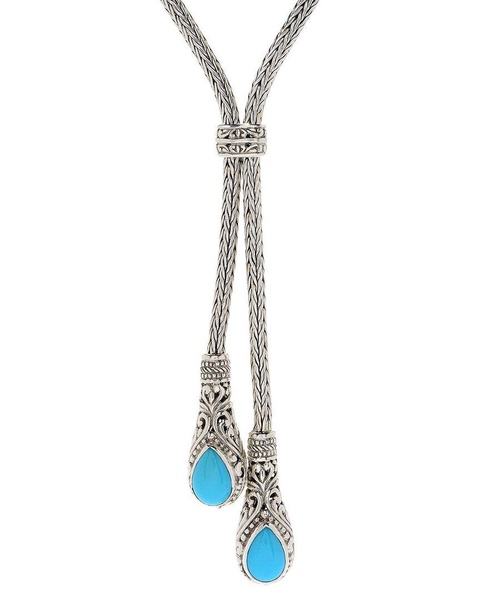 Samuel B. Silver 4.00 ct. tw. Sleeping Beauty Turquoise Adjustable Bolo Necklace