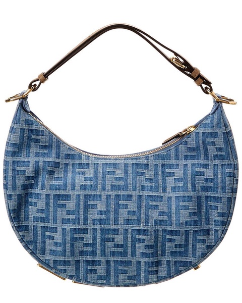 FENDI Fendigraphy Small FF Denim & Leather Hobo Bag