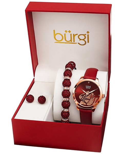 Burgi Women's Leather Diamond Watch