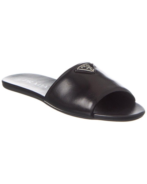 Prada Logo Plaque Leather Sandal