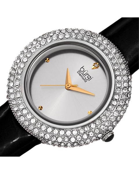 Burgi Women's Patent Leather Diamond Watch