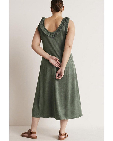 Boden Frill Neck Knit Linen-Bend Midi Dress