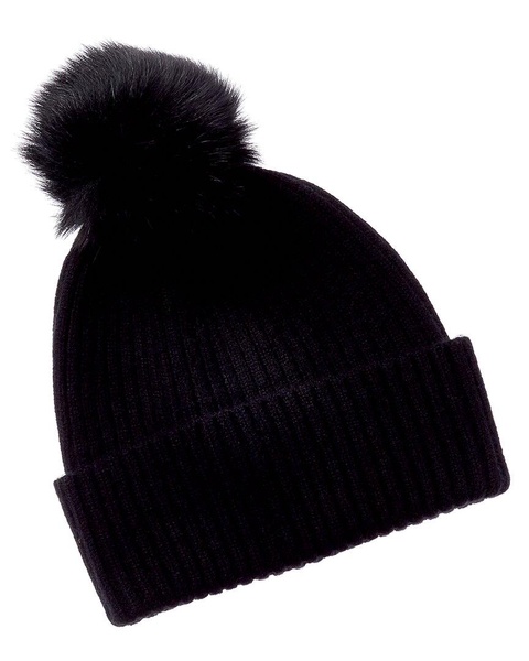 sofiacashmere Cashmere Ribbed Hat with Pom