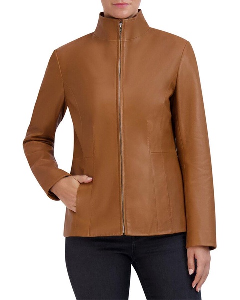 Cole Haan Smooth Leather Wing Collar Jacket