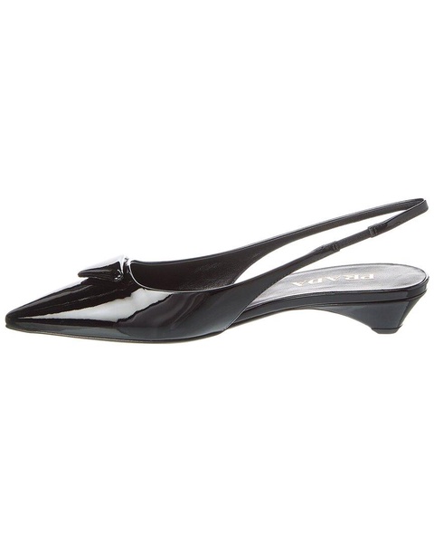 Prada Logo Patent Pointy-Toe Slingback Pump