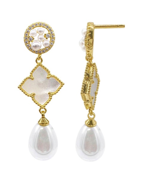 ADORNIA 14K Plated 15mm Pearl CZ Flower Drop Earrings