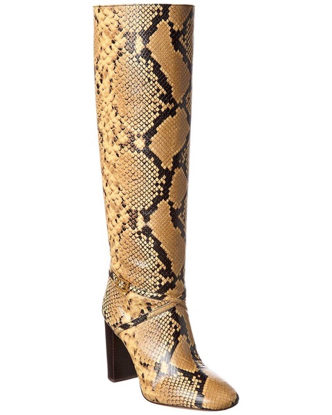 Tory Burch Pull-On Snake-Embossed Leather Knee-High Boot