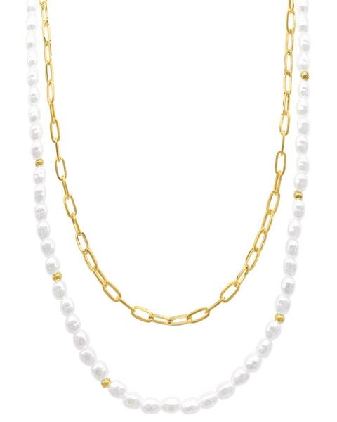 ADORNIA 14K Plated Pearl Paperclip Layered Necklace