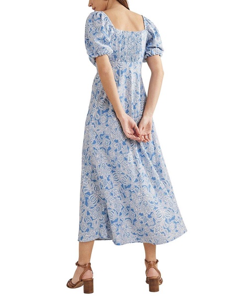 Boden Ruched Bodice Linen-Blend Midi Dress