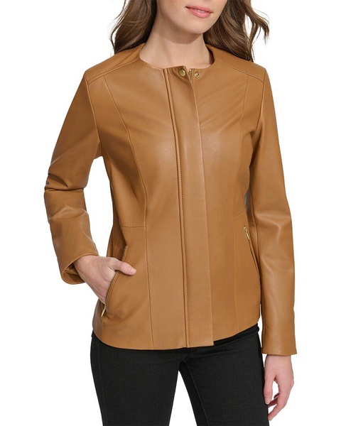 Cole Haan Collarless Leather Jacket