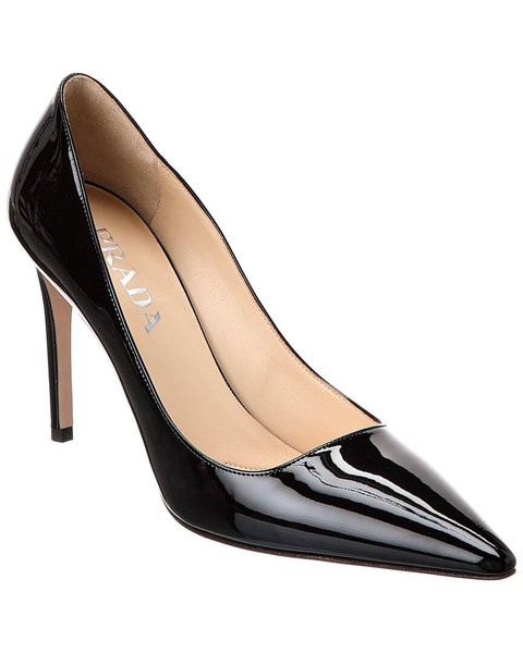 Prada Logo Patent Pointy-Toe Pump