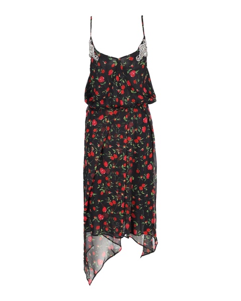 rose-print dress in black silk